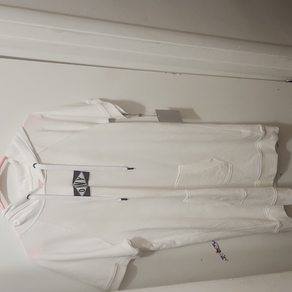 DKNY Sport Hoodie Kangaroo Pocket Logo Sweatshirt Dress white size M